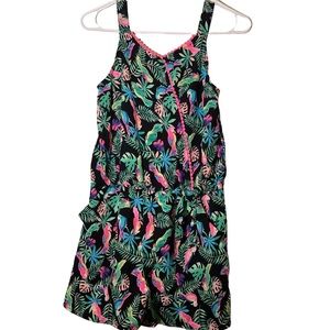Girls size 10/12 Plus black Romper with tropical print